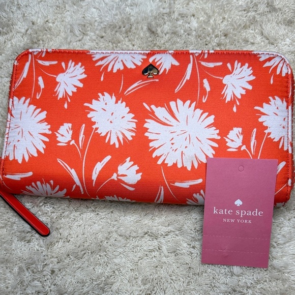 NWT Kate Spade Orange Jae Wild Blossom Large Continental Zip Around Wallet - Picture 1 of 10